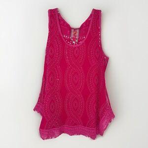 Johnny Was Hoxie Eyelet Tank Pink Embroidered Tunic Top Women's Medium Boho
